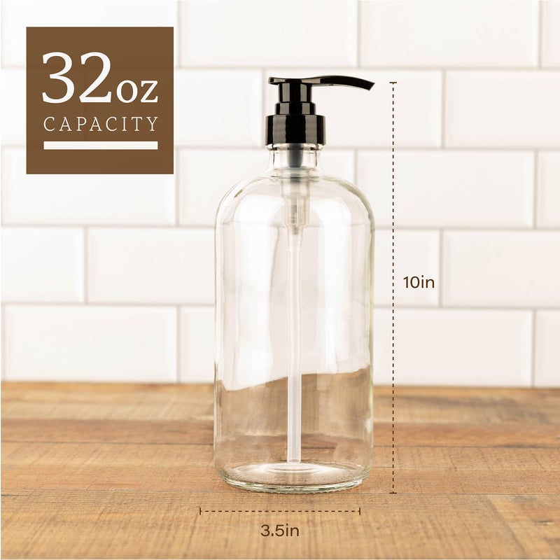 kitchentoolz Glass Shampoo and Conditioner Dispenser - Large Glass Pump Bottle Dispenser - 32 Ounce (1 Liter) - Pack of 4 - Image 2